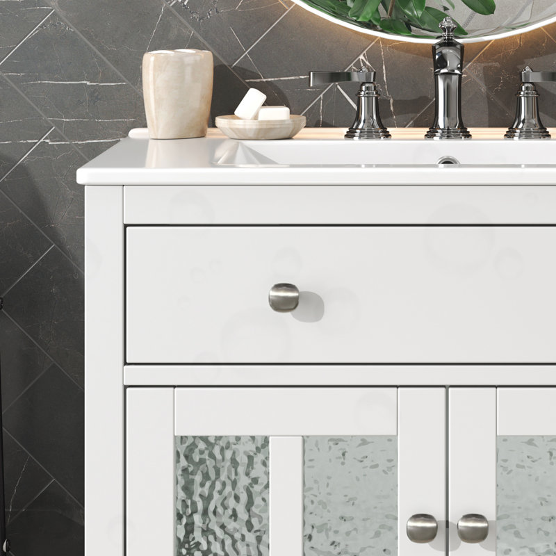Meuble-lavabo de salle de bain avec tablette réglable et plateau basculant, Blanc