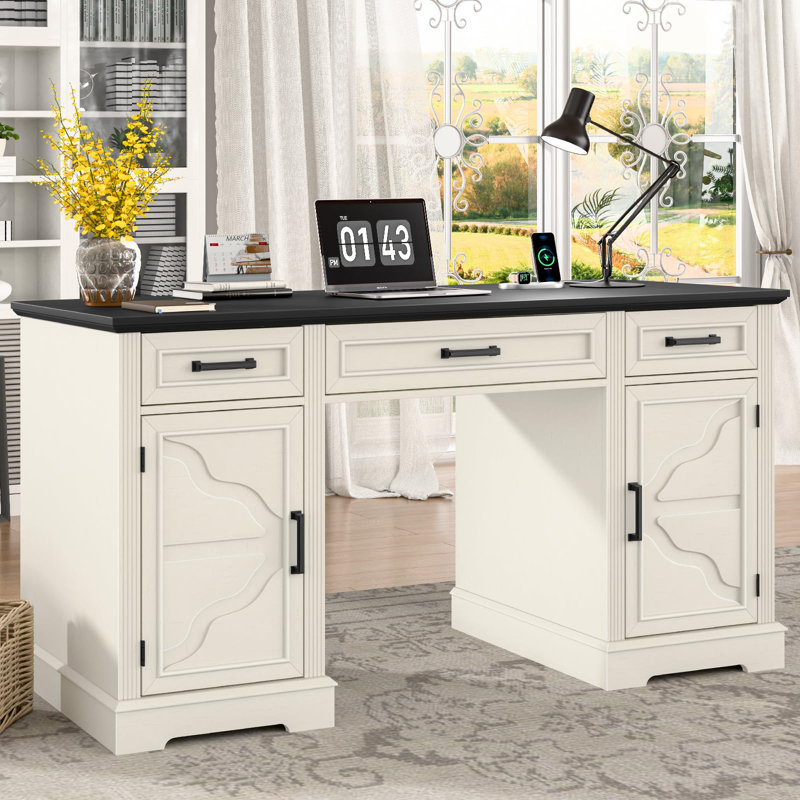 Farmhouse Executive Office Desk With Charging Station