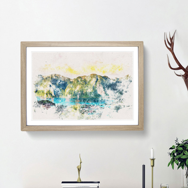 Phi Phi Islands in Thailand - Picture Frame Painting Print, 36cm H x 48cm W x 2cm D, Oak Framed