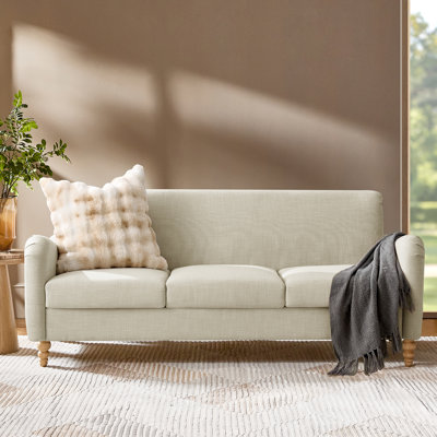 Terren 78" Farmhouse Linen Upholstery Sofa with Solid Wood Spindle Legs