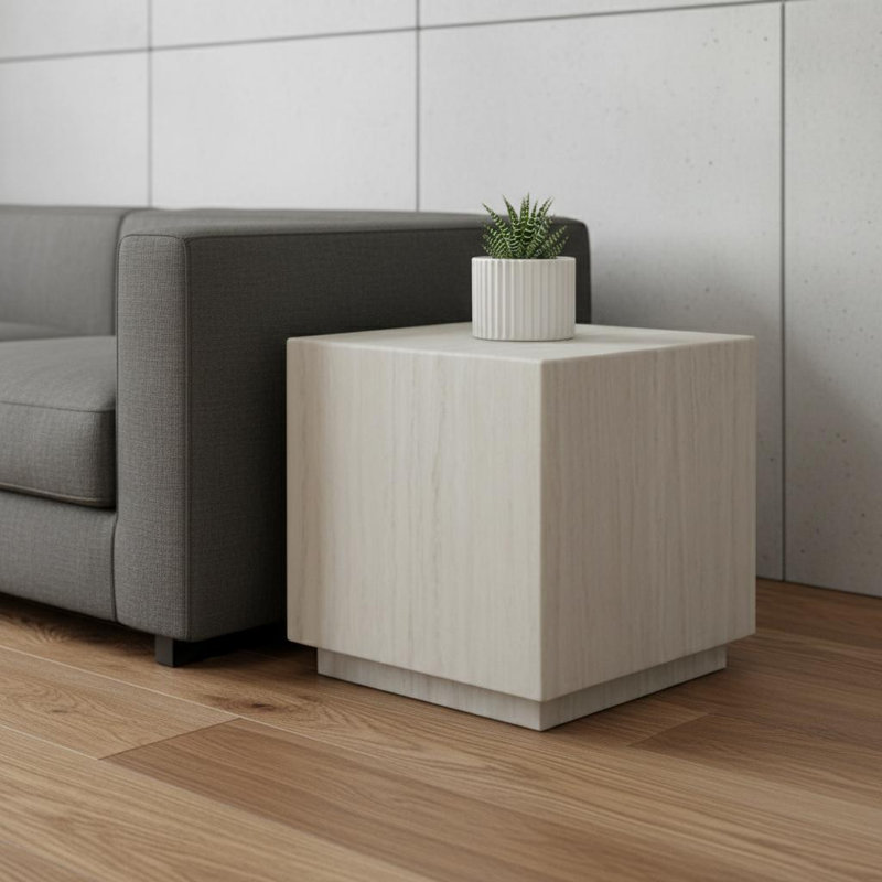 20" Beige Marble Square Block End Table