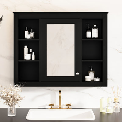 Armoire murale pour salle de bain 35 po x 27,5 po, aspect moderne, armoire murale peinte en noir 35 po x 27,5 po, espace de rangement