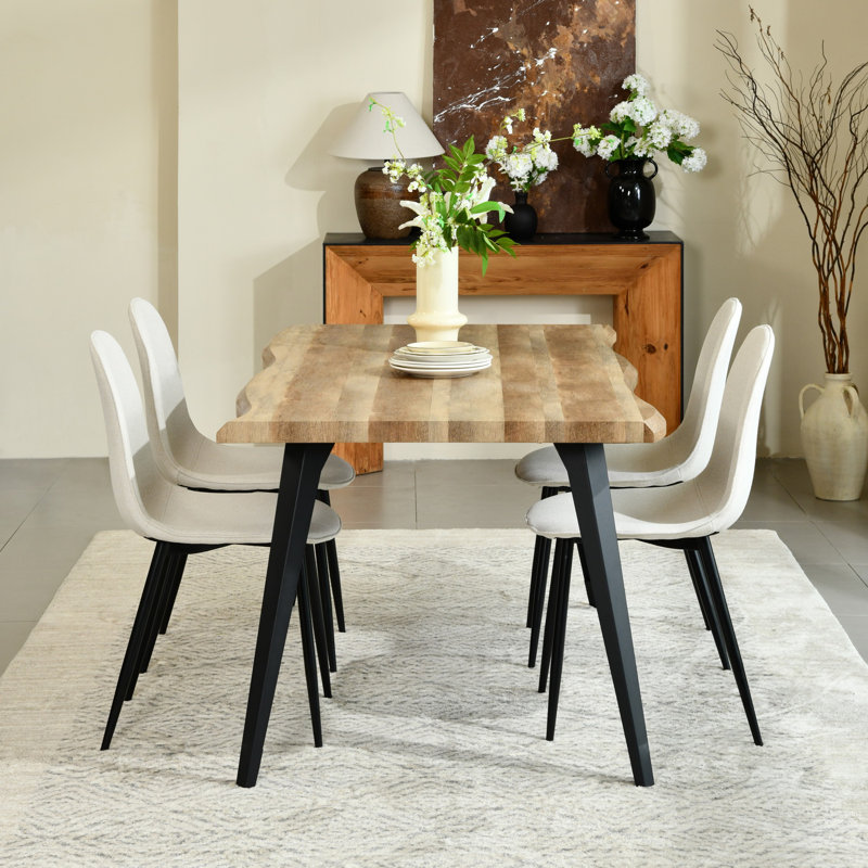 Ensemble de salle à manger moderne 5 pièces Shivani avec table rectangulaire en grain de bois et 4 chaises, Beige, Noyer