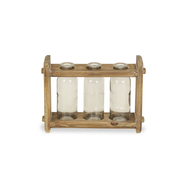 Ensemble de trois pots en verre de 7 po dans un support en bois