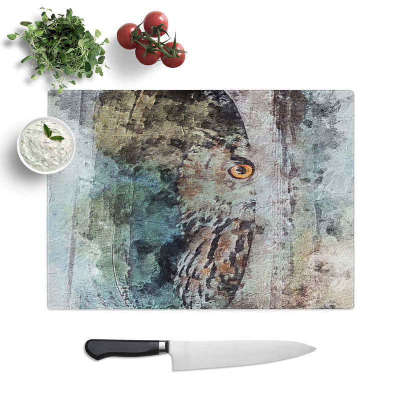 Tempered Glass Peeping Great Horned Owl Chopping Board, 39 cm W x 28.5 cm L