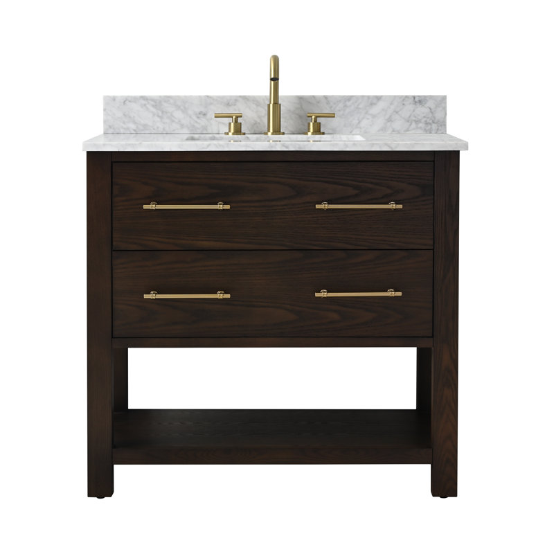Winsor Keri 36" Single Bathroom Vanity, Brown Oak/Antique Brass