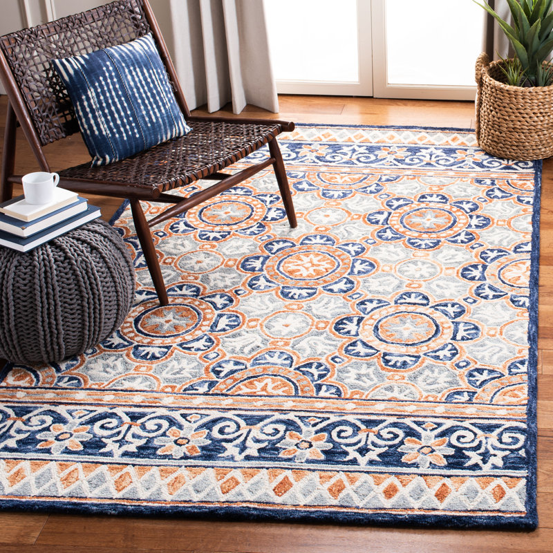 Tapis oriental en laine et coton touffeté à la main avec micro-boucle, Rectangle 4 pi x 6 pi