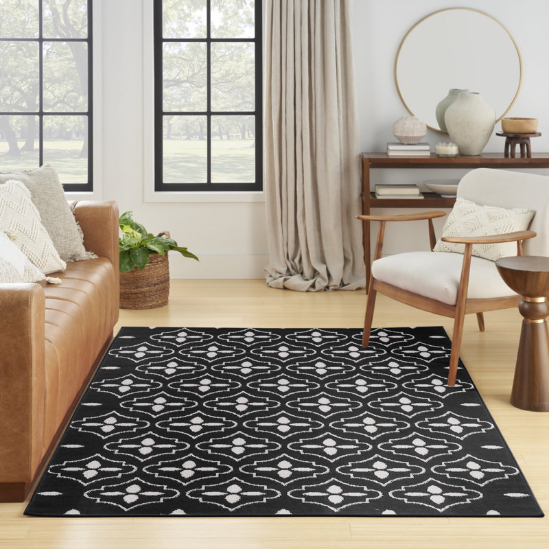 Tapis intérieur / extérieur noir / ivoire Nourison Essentials, Rectangle 4pi x 6 pi