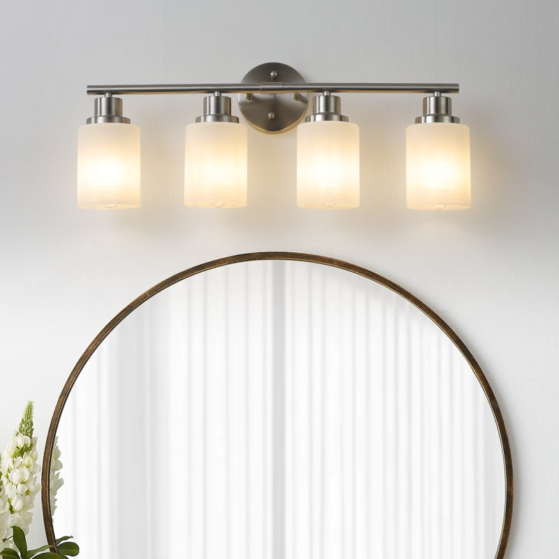 4-Light Vanity Wall Sconce, Brushed Nickel Finish With Frosted Glass Shades, Nickel