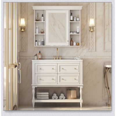 Meuble-lavabo de 36 pouces avec armoire à pharmacie, miroir moderne et 4 tiroirs pour un rangement et un style améliorés