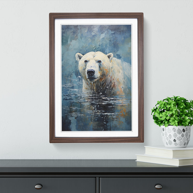 XYZ-FRM-V1223-5205 Polar Bear Modern - Single Picture Frame Print on Wood, 34cm H x 25cm W x 2cm D, Walnut