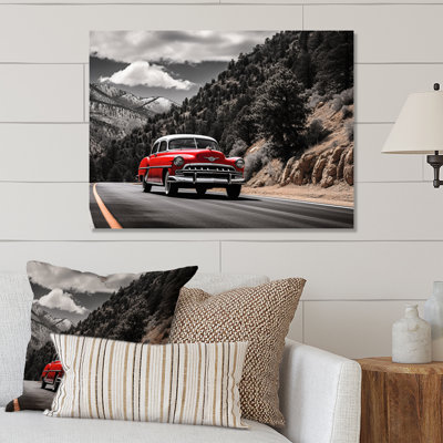 Red Classic Car Vintage Drive - Transport, reproduction d'art en métal