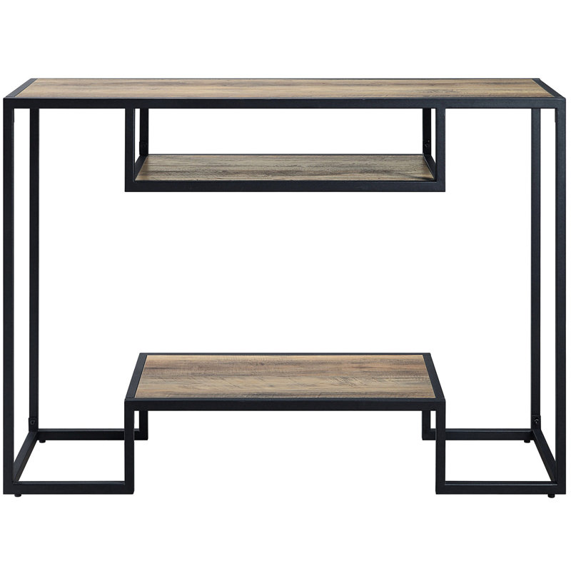 Rectangular Rustic Table In Oak And Black With Extra Storage - Industrial Look Versatile For Home Decor