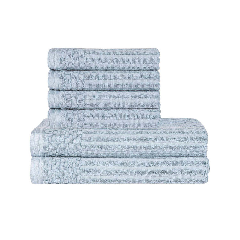 Ribbed Cotton Absorbent Heavy Hand and Bath Towel Set, Slate Blue