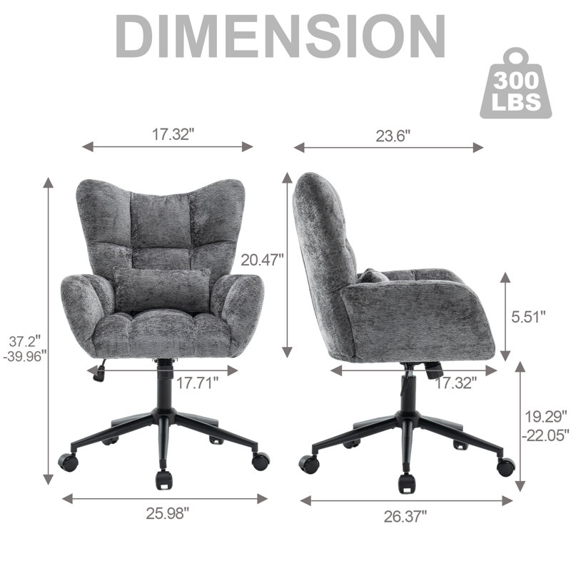 Chenille Swivel Task Chair with Tufted Back, Gray