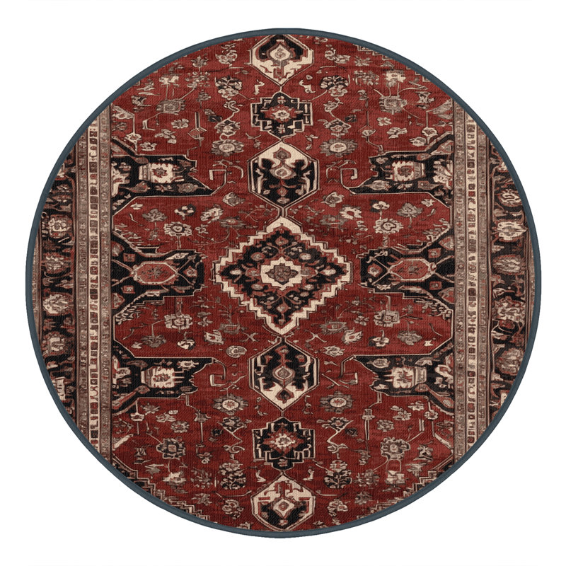 Machine Washable Persian Brown Area Rug, Round 7'