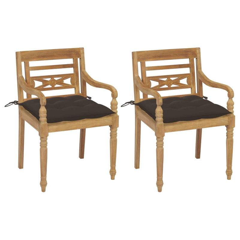 Chaise en bois de teck massif 2 pièces Artidiello, Taupe
