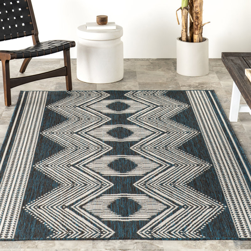 Tapis intérieur / extérieur Tribal, Bleu / Ivoire, Rectangle 4 pi x 6 pi