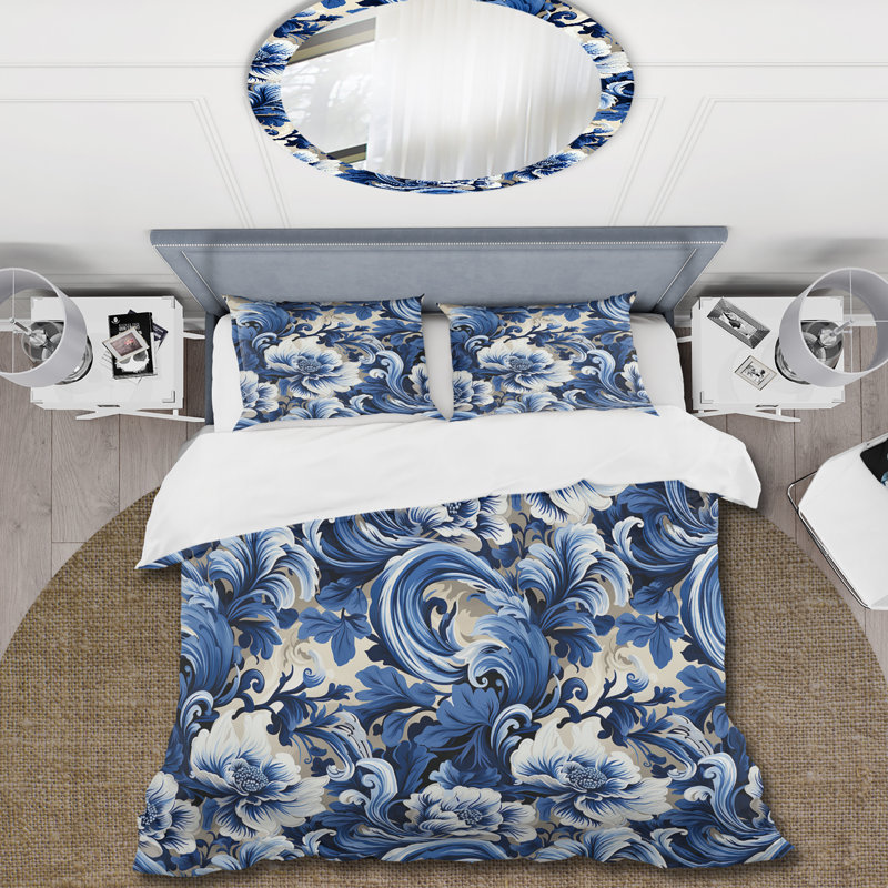 Ensemble de housse de couette Blue Victorian Scrollwork Victorian Pattern, Housse de couette pour très grand lit et 2 très