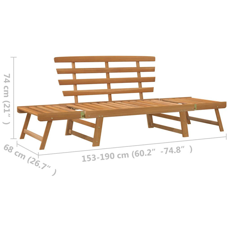 Banc de jardin extérieur avec coussins 2-en-1 en bois massif Anikha