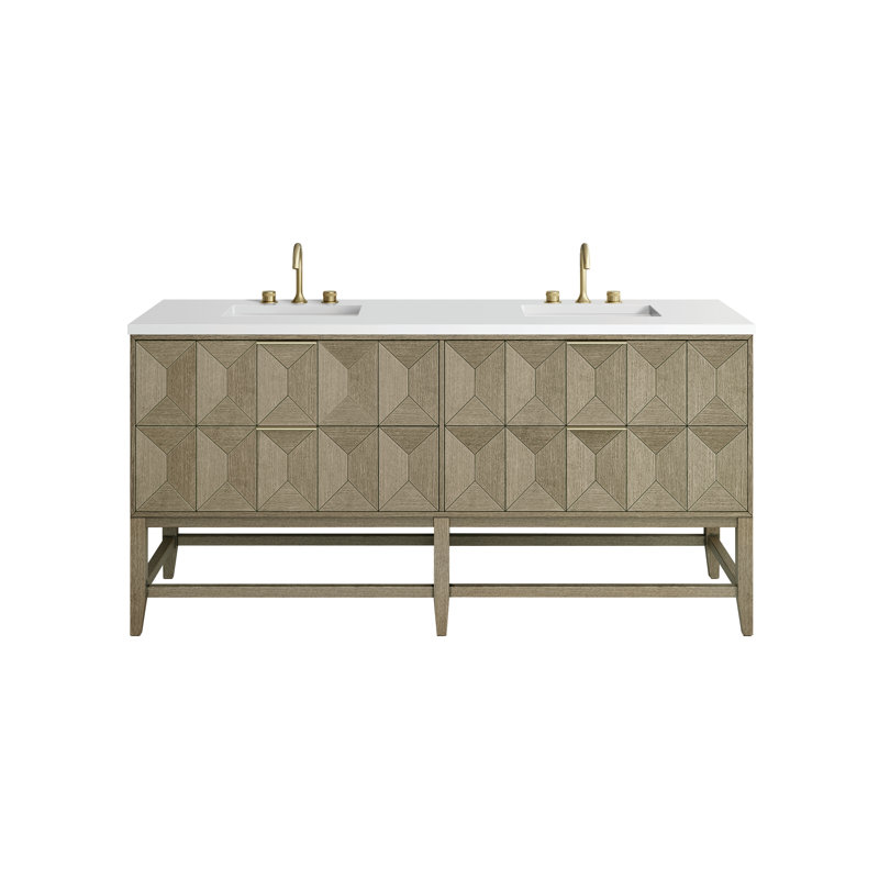 Ensemble de meuble-lavabo double 72 po Emmeline, Zeus blanc, 8 po