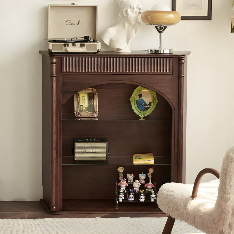 American retro solid wood decorative and storage fireplace cabinet, Brown