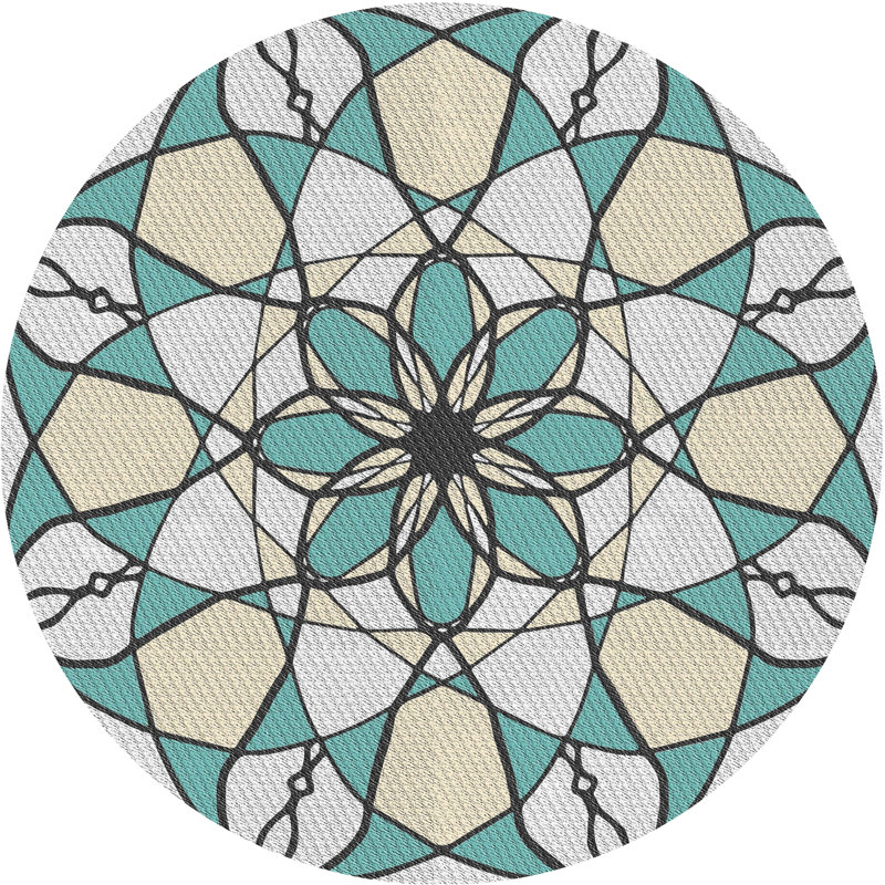 Tapis blanc cassé/vert mer, Rond 5 pi