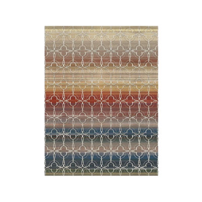 Multi-Colored White Geometric Patterned Woven Base Rug