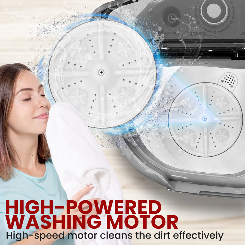 Laveuse et sécheuse compactes Pure Clean, mini laveuse portative 2 en 1, cuves simples, 11 lb Capacité, 110 V, cycle d'essorage avec boyau, fenêtre de contenant de baignoire translucide, idéale pour les petites brassées