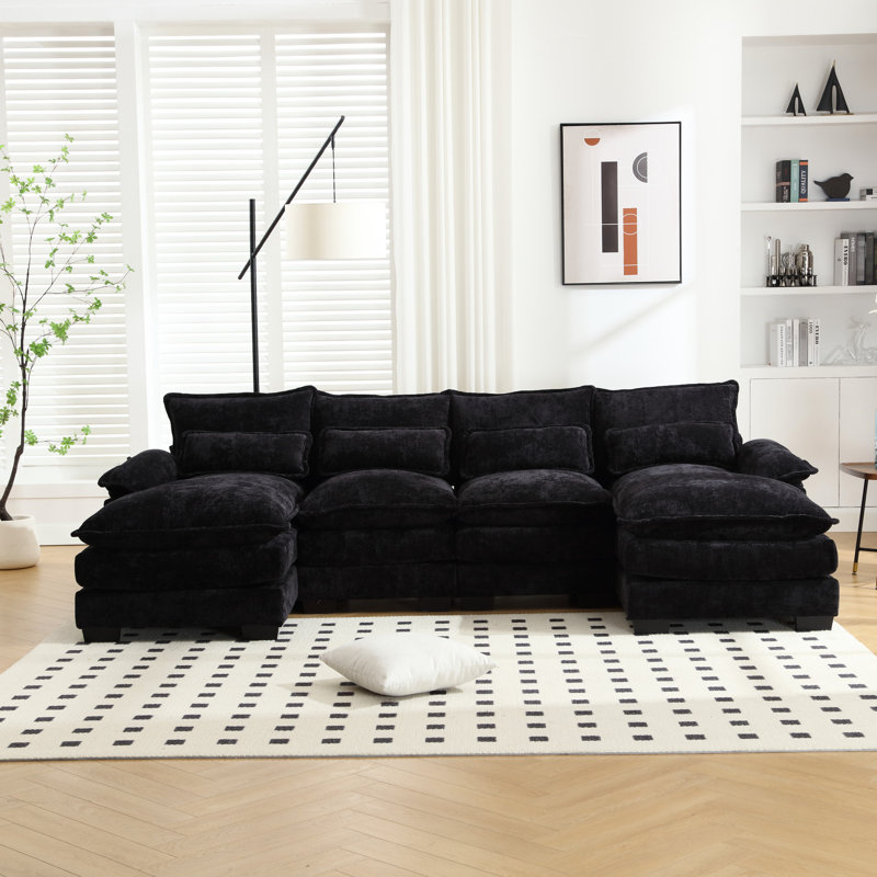 Quatre places avec chenille, structure en bois massif, éponge élastique, convient aux courts combinés en chenille en U, pratique et confortable