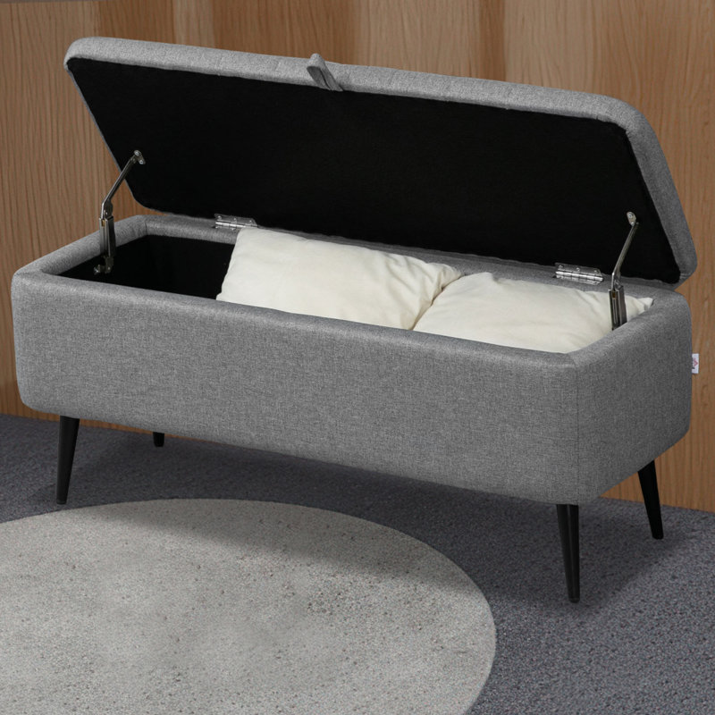 Polyester Upholstered Storage Bench, Grey