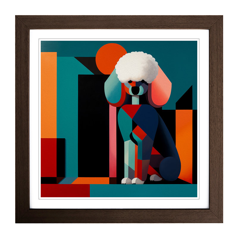 Poodle Constructivism No.2 - Single Picture Frame Print on Wood, Walnut