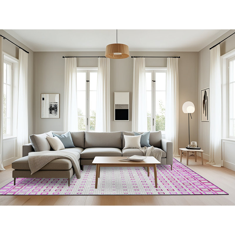 Tapis décoratif géométrique rose Pizarro, Rectangle 8 pi x 10 pi