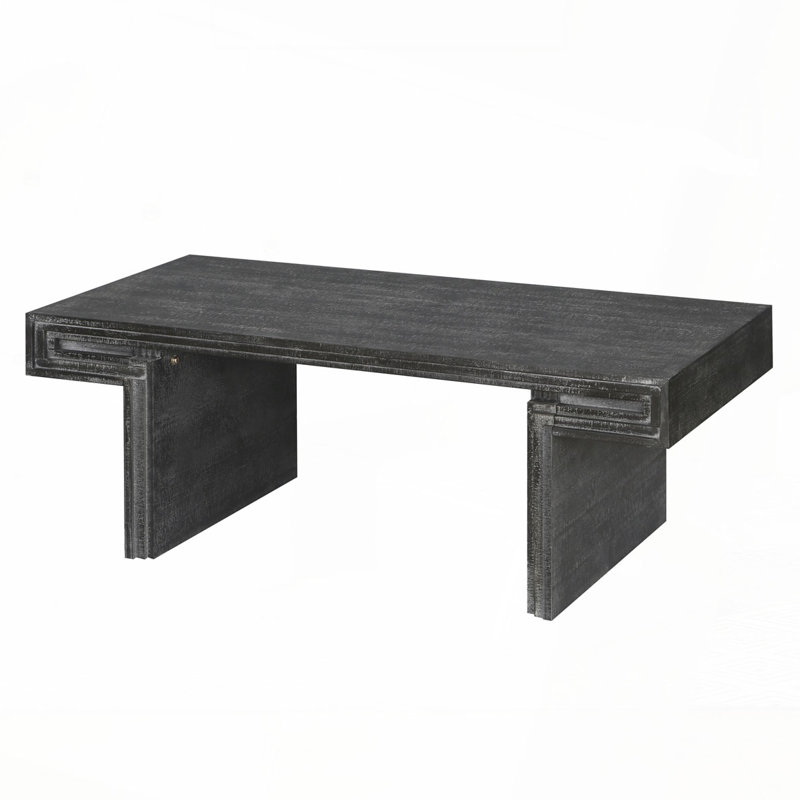 Wood Texture Rectangular Coffee Table, Antique Black