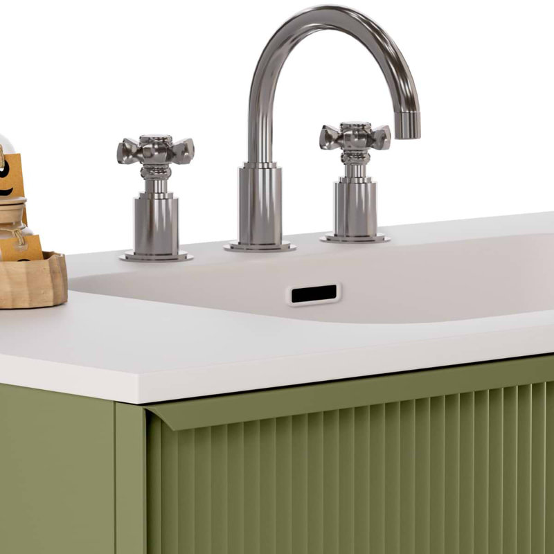 Astor 42" Single Vanity With Integrated White Solid Surfacetop, Olive Green, 42"