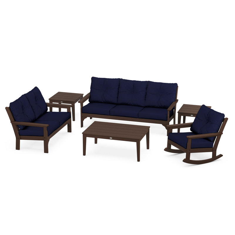 Vineyard 6-Piece Deep Seating Set, Mahogany, Navy