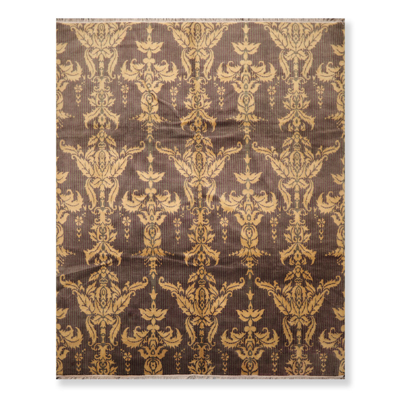 Tapis brun en laine noué à la main de conception unique 8 pi x 10 pi Natalja