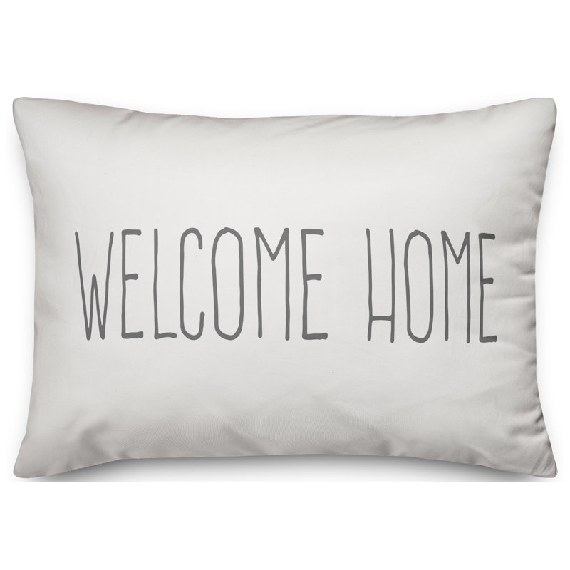  Welcome Home Indoor/Outdoor Lumbar Pillow, White/Gray