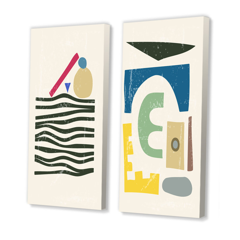 Formes abstraites primitives abstraites en couleurs I - ensemble de 2 impressions, Toile tendue, H 20 po x l 24 po x P 1 po