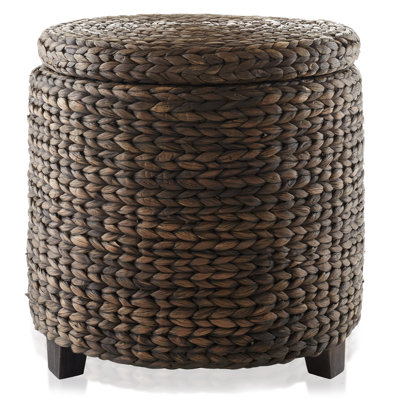  Casafield 17" Round Storage Ottoman with Lid, Water Hyacinth Footrest