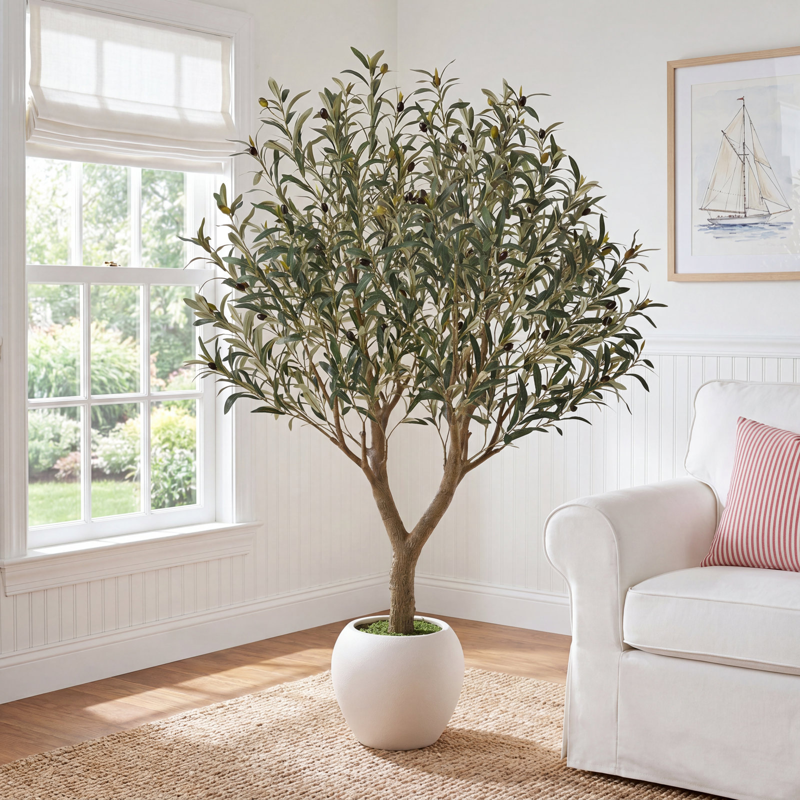 Tasmin Artificial Olive Tree in White Planter, 60