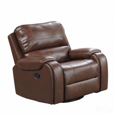 Brown Transitional Recliner - Oversized Handle, Nailhead Arms, Pillow Top