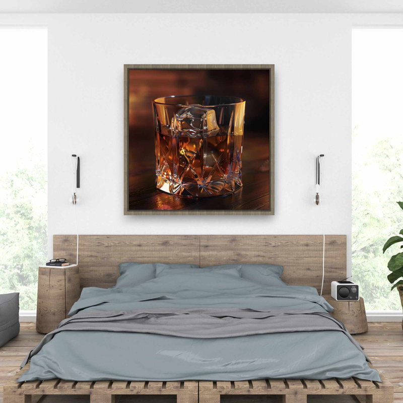 Sur les rochers - Art mural sur toile encadré mauve pour la décoration intérieure, Brun