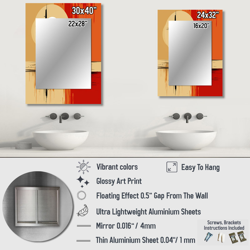Full Moon Celebration Of Solitude Landscape - Orange Modern Wall Mirror, 32" x 24"