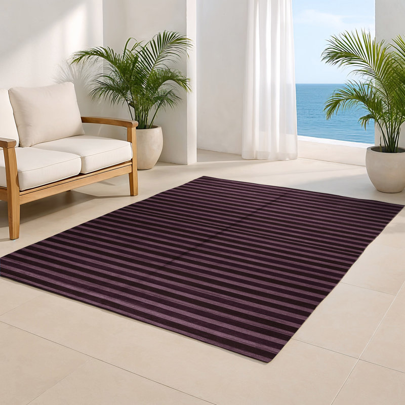 Tapis intérieur / extérieur brun HorizontalStripes, Rectangulaire 3 pi x 5 pi