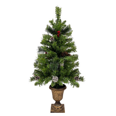 Ensemble de 4 pièces d'arbre de Noël artificiel pré-éclairé, guirlande,  et ensemble de 2 arbres d'entrée avec lumières DEL