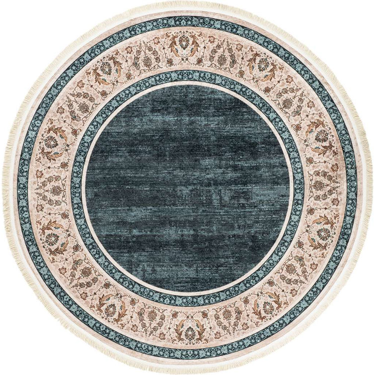 Alfa Rich Ultra-Thin Oriental Blue Beige Washable Non-Slip Area Rugs for Living Room Bedroom