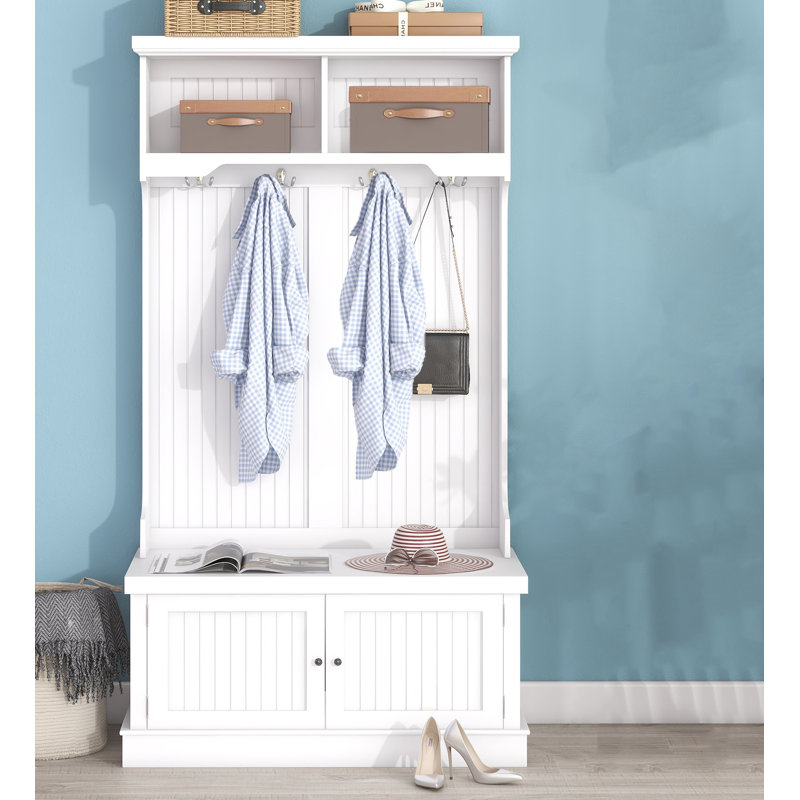 Hall Tree 90.2cm Wide with Bench, White