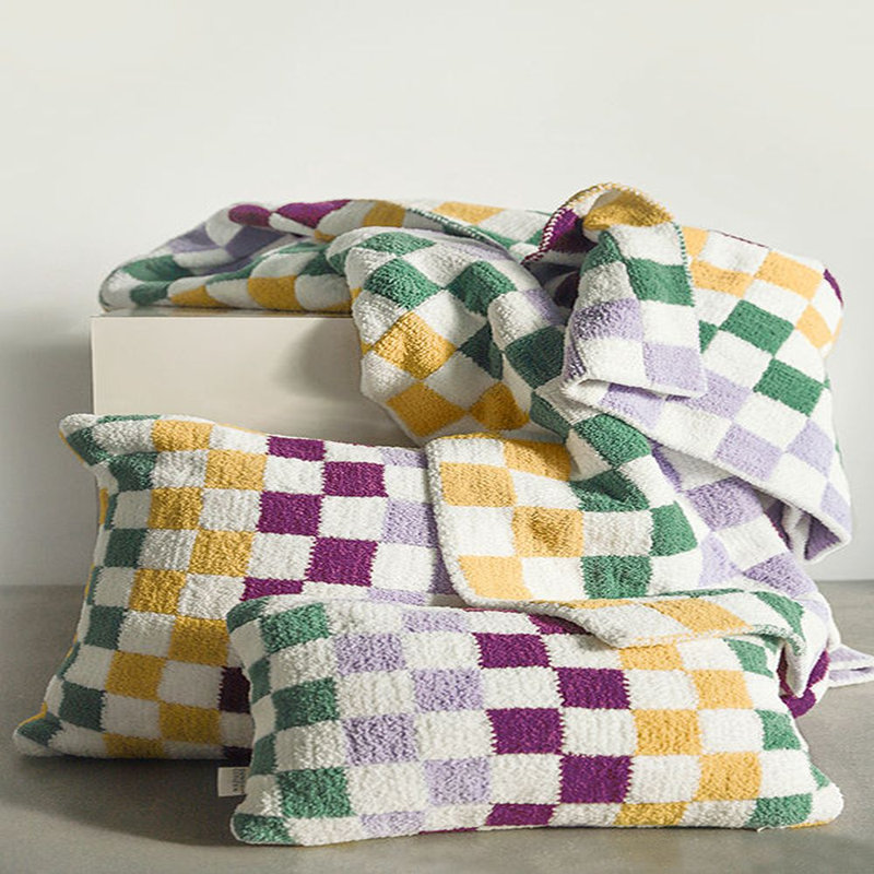 Checkerboard Checkered Pillow Cover & Insert, 20" H x 20" W' x 1.4" D, Mardi Gras Checkered