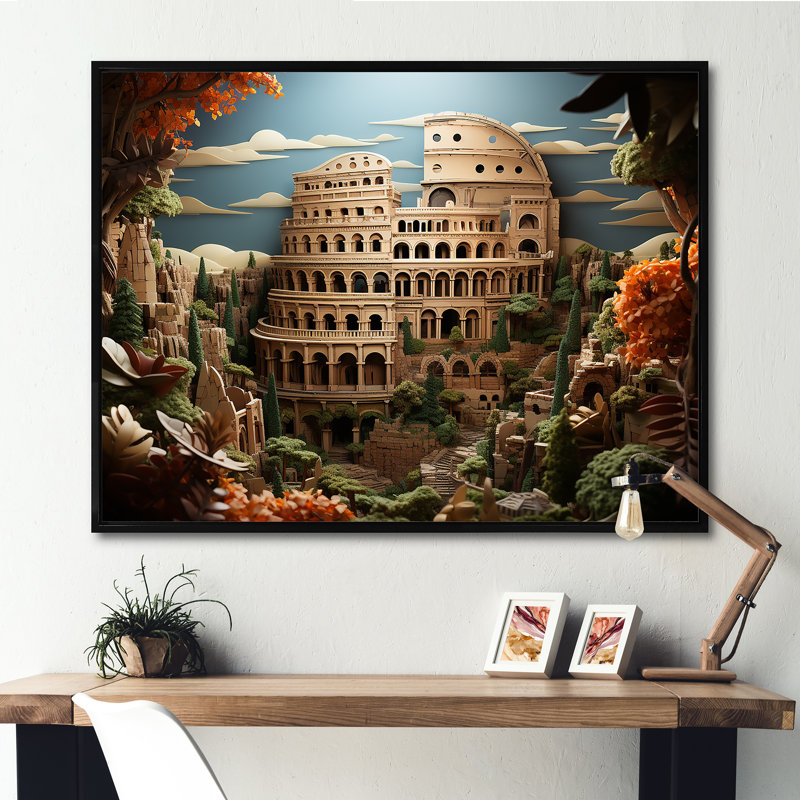Le Colisée inspiré par les arènes romaines I - décoration murale de stades, Cadre flottant noir, H 12 po x l 20 po x P 1 po